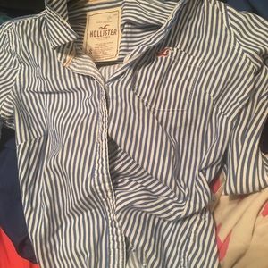 Blue & white striped button up shirt